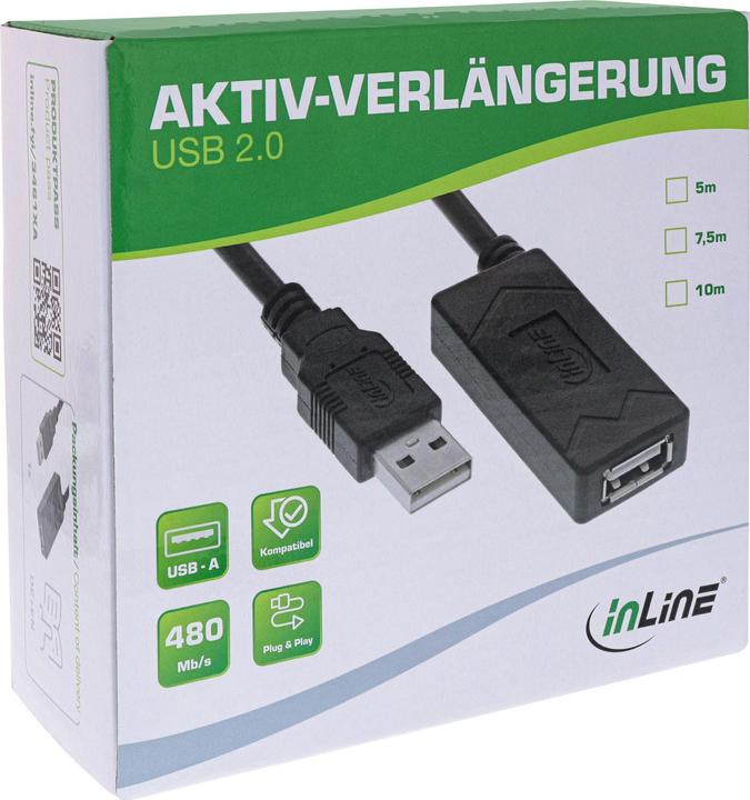 Actual product image InLine USB 2.0 active extension, USB-A plug/socket, 7.5m (7.50 m, USB 2.0)