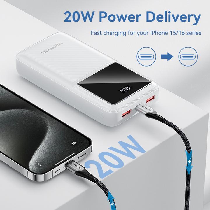 Image du produit Vention Powerbank,, FHLB0, 20000mAh, Micro-USB, USB-C, 2xUSB-A, 22.5W (noir) (20000 mAh, 22.50 W, 74 Wh)