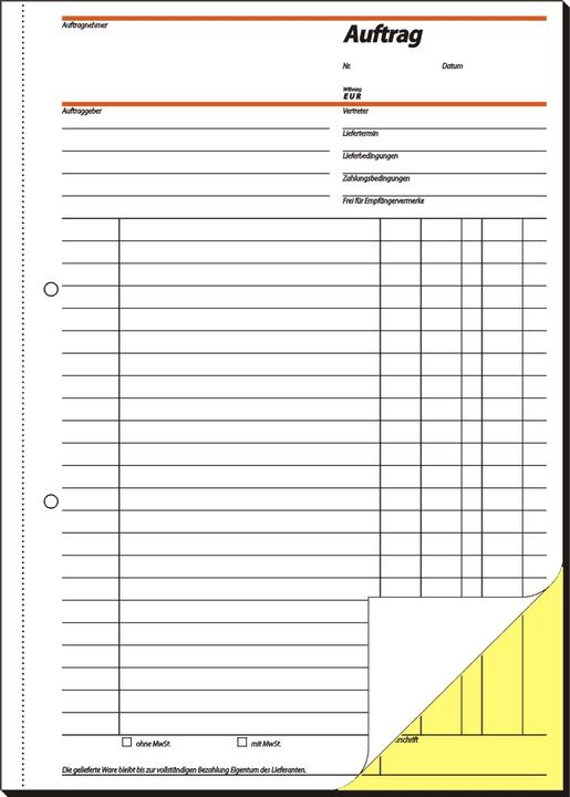 Nährwerte und Zutaten Sigel Formularbuch "Auftrag", A4, 2 x 40 Blatt, SD