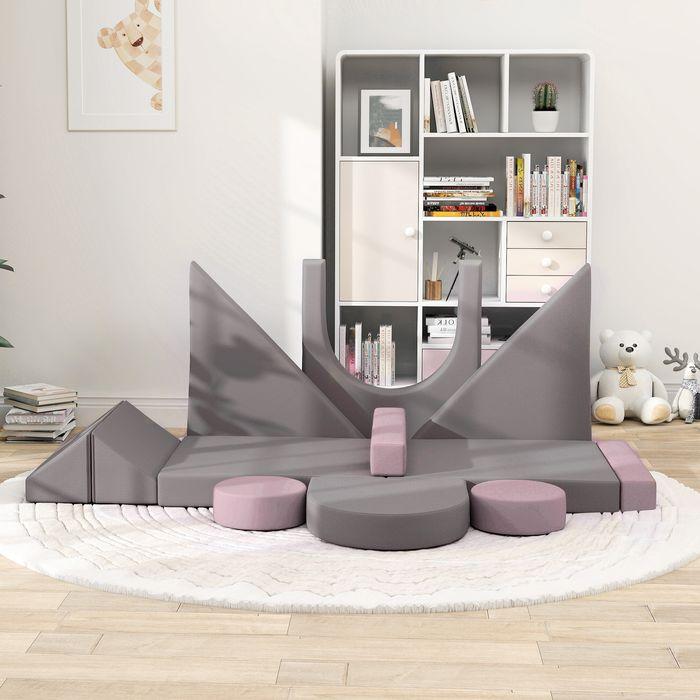 Immagine prodotto Swisshandel24 Kindersofa,12-Teilige Modulare Kindercouch aus Schaumstoff, Softbaustein, grau/rosa (Divano per bambini)