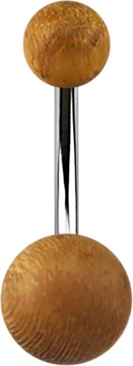 Produktbild Star Piercing Banane silber mit zwei Kugeln aus Teakholz (ohne Messing, Chirurgenstahl 316L, Organisch)