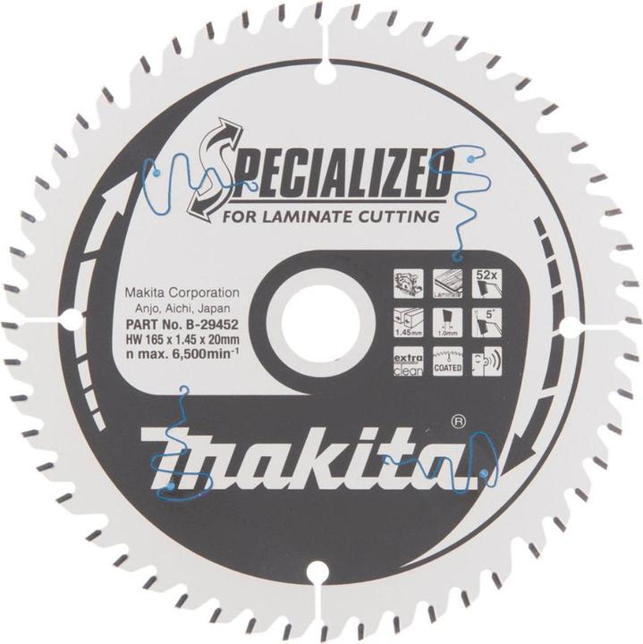 Produktbild Makita B-29452 TCT-Säge 165X1.45X20mm 5° T52 SPEZIELL zum Schneiden von Laminat