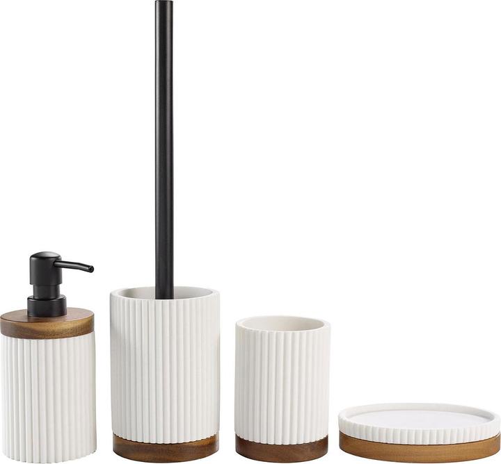 Produktbild Casativo Badezimmer-Set, weiss mit Akazienholzstreifen