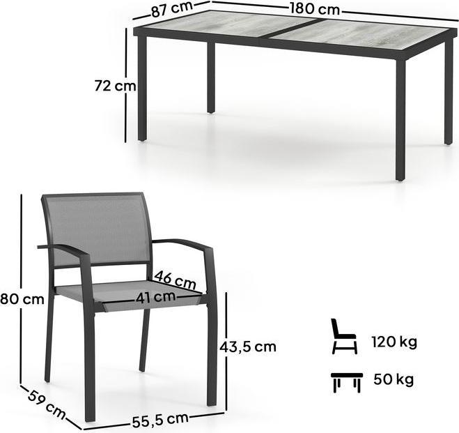 Actual product image Swisshandel24 7 tlg. Essgruppe für 6 Personen, Stühle stapelbar, Stahlgestell, Grau (87 cm)
