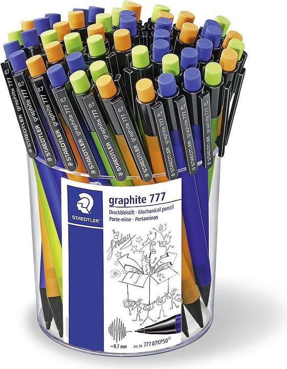 Staedtler graphite 777 Druckbleistift Köcher mit 50 Stück, 0.7 mm, sortiert (0.70 mm, 50 x)