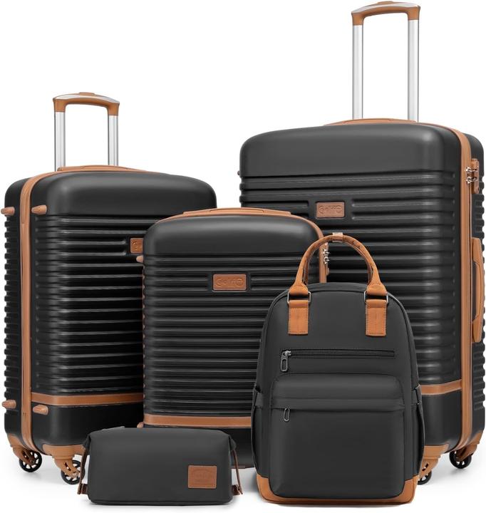 Actual product image Coolife 5-teiliges Trolley-Set mit Reiserucksack und Kulturbeutel (93 l, Hand luggage (up to 50 litres), M (50 - 90l), L (90 - 115l))