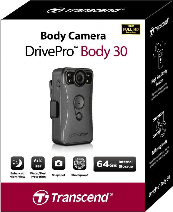 Actual product image Transcend DrivePro Body 30 (Bluetooth, Wi-Fi, Built-in display, Full HD)
