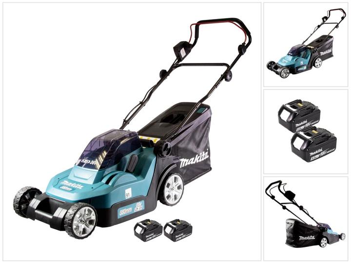 Actual product image Makita DLM 432 T2 battery lawn mower 36 V ( 2x 18 V ) 43 cm brushless + 2x battery 5.0 Ah - without charger (Rechargeable battery operated)