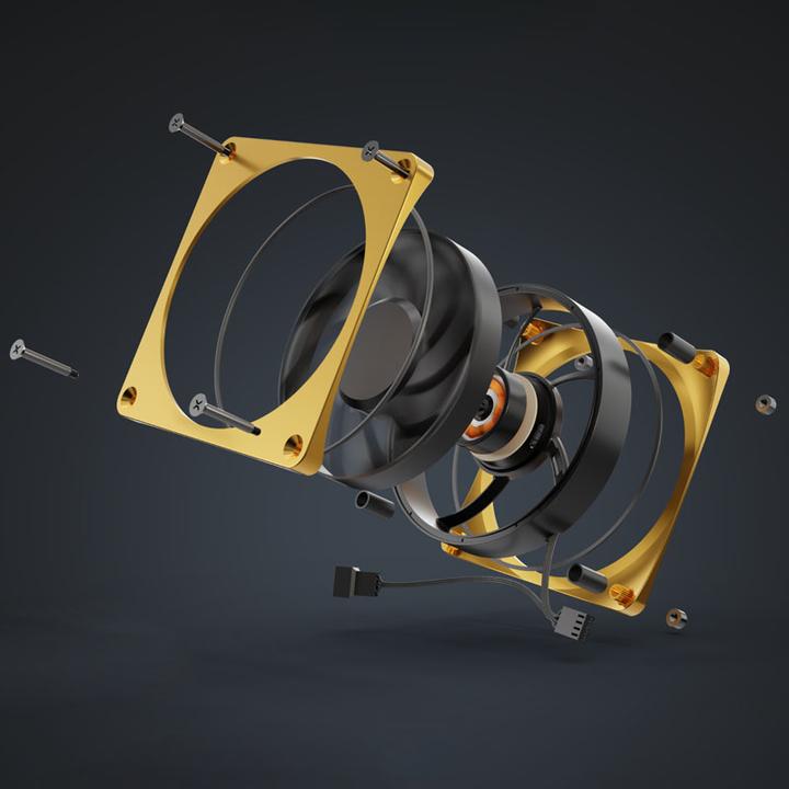 Image du produit Alphacool Apex Stealth Metal Power 120mm ventilateur 3000rpm (or/noir) (120 mm, 1 x)