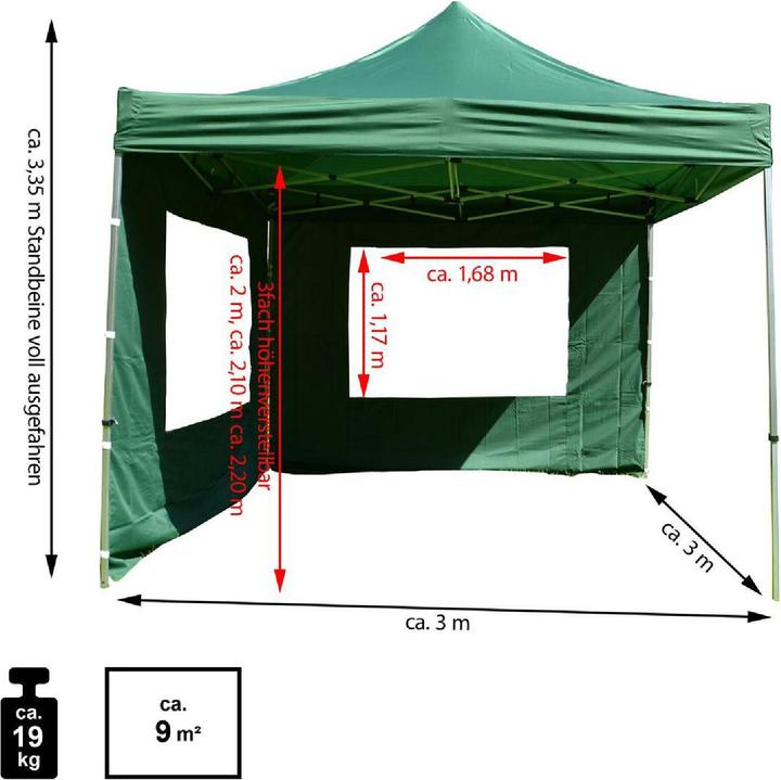 Actual product image VCM Aluminium-Faltpavillon grün (300 cm, 300 cm)