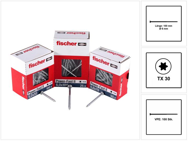 Actual product image Fischer Wood screws TORX 6.0x100, white galvanized, 100 pcs. (100 Screws per piece)