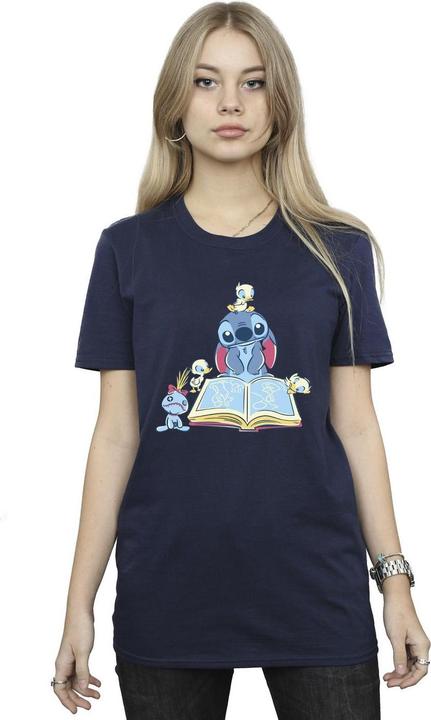 Actual product image Disney Womens/Ladies Lilo & Stitch Reading A Book Cotton Boyfriend T-Shirt (XXL)