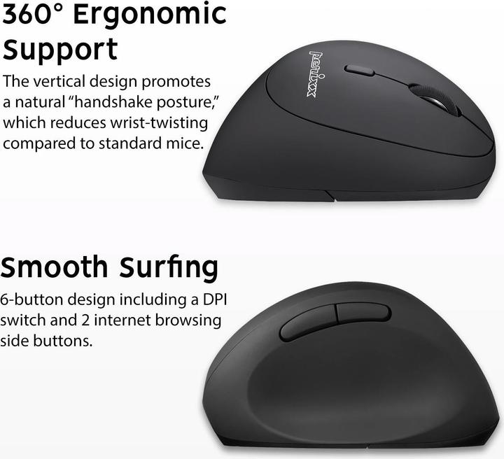 Actual product image Perixx PERIMICE-719L, Small ergonomic mouse for left-handers, cordless, black (Wireless)