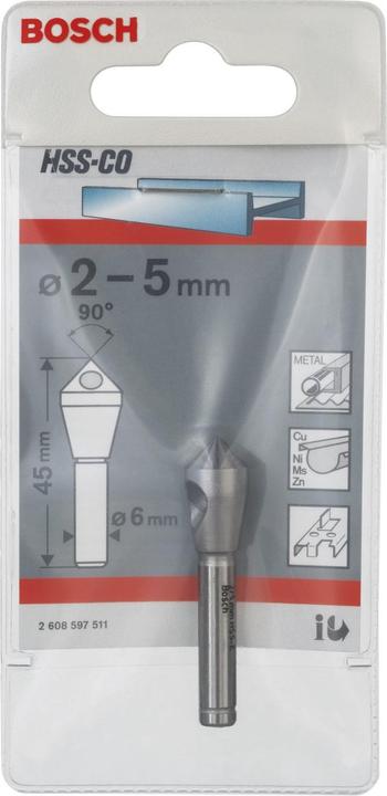 Produktbild Bosch Professional Zubehör Querlochsenker HSS-E, 10 mm, 2 - 5, 45 mm, 6 mm (6 mm)