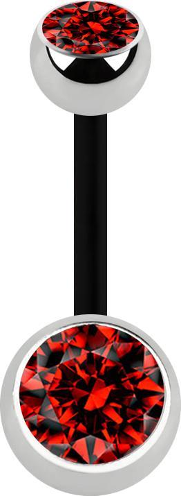 Immagine prodotto Star Piercing Banana nera con due sfere argento cristallo rosso (Bioflex, senza ottone, Acciaio chirurgico 316L)