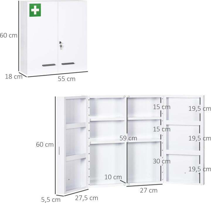 Actual product image Kleankin Medicine cabinet with 2 doors and lock (55 x 18 x 60 cm)