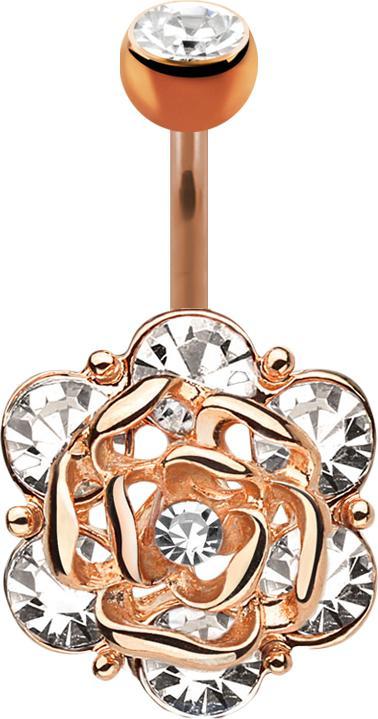 Produktbild Star Piercing Banane rosegold mit Kugel Kristall silber Blume mit sechs Kristallen (Messing, Chirurgenstahl 316L)