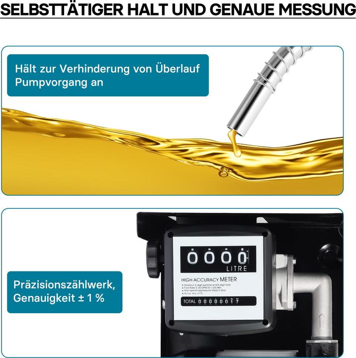 Produktbild Wiltec Heizöl- und Dieselpumpe 230V/750W 80l/min selbstansaugend Pumpe Pistole