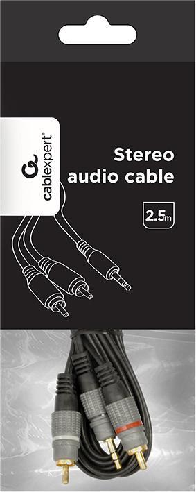 Produktbild Gembird CableXpert 3.5 mm stereo plug to 2*RCA plugs 2.5m Gold Plated CCA-352-2.5M (2.50 m)
