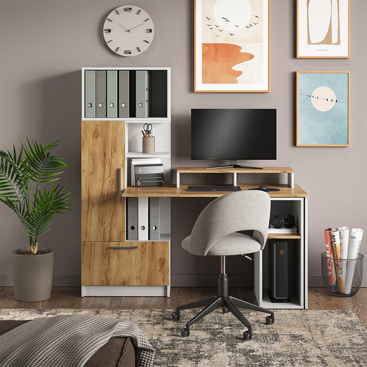 Produktbild Vichy Monitorständer Tomy, Weiss/Goldkraft Eiche, 80 x 12 cm