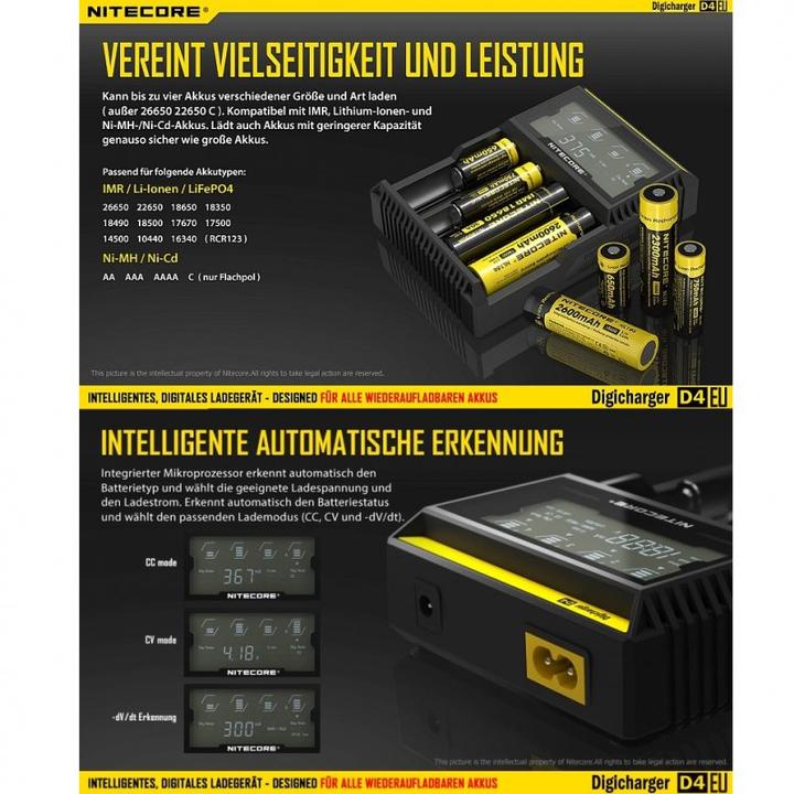 Actual product image Nitecore Charger Digicharger D4 EU with display for AAA, AA, C
