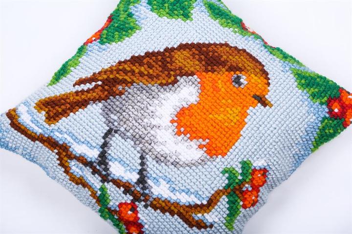 Actual product image Craft Buddy Winter Robin, 43x43cm Cross Embroidery Cushion Set