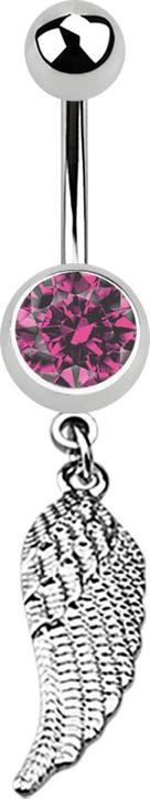 Produktbild Star Piercing Banane silber mit Anhänger Flügel und Kristall pink (Chirurgenstahl 316L, ohne Messing)