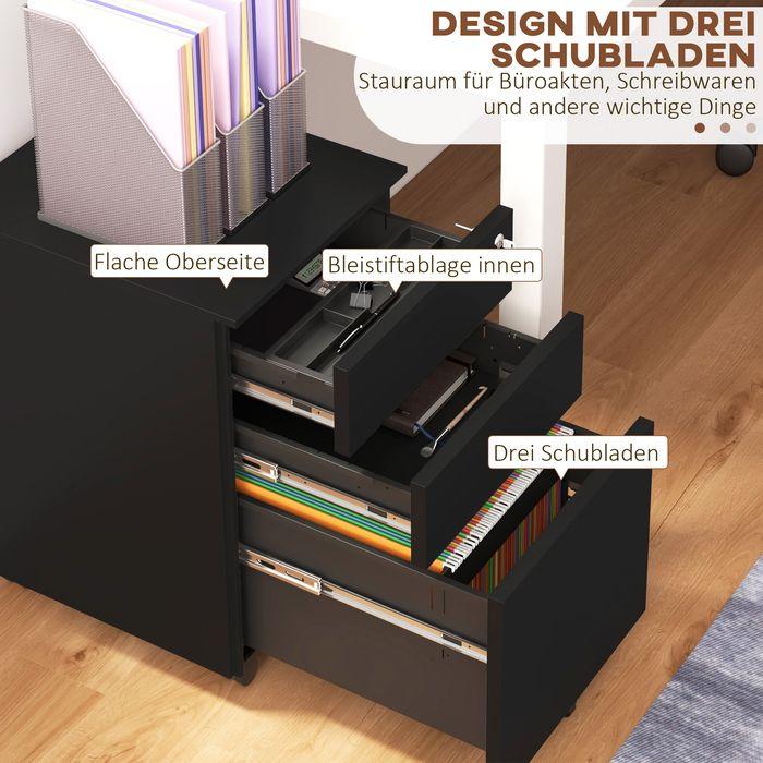Produktbild Swisshandel24 Rollcontainer Aktenschrank, 3 Schubladen, abschliessbar, rollbar, 37cmx43,5cmx60cm, Schwarz