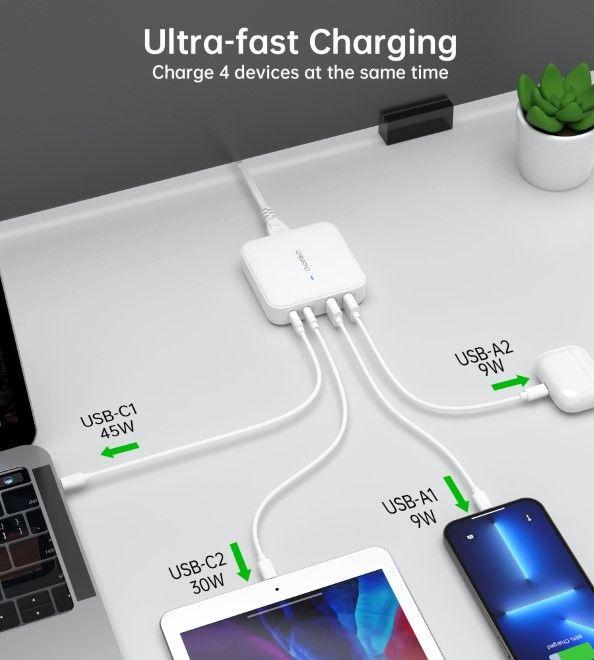 Produktbild Choetech PD8008 100W GaN-Schnellladegerät 2x USB-A / 2x USB-C - Weiss (100 W)