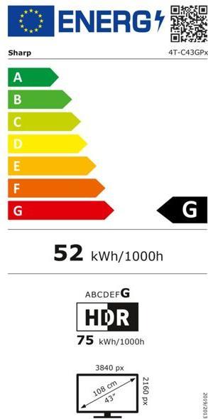 Energielabel Sharp 43GP6260E silber (43", QLED, 4K, 2025)