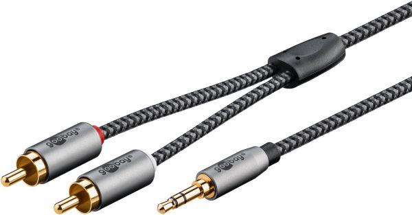 Goobay Audio Adapterkabel AUX, 3,5-mm-Klinke zu Stereo-Cinch-Stecker, 1 m, Sharkskin Grey (1 m, Cinch)