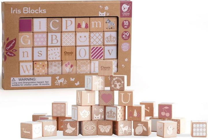 Immagine prodotto Classic World Puzzle realizzato con blocchi di legno pastello. Impara a contare le lettere. 29 El.