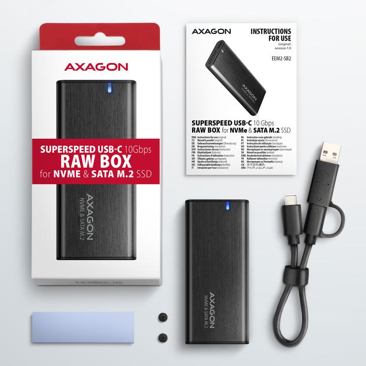 Image du produit Axagon EEM2-SB2 Boîtier USB-C 3.2 Gen 2, M.2 SSD - noir (M.2 2260, M.2 2242, M.2 2280)