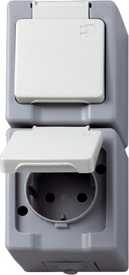 Produktbild Kopp Feuchtraum-Steckdose 130348009, 2-fach, Senkrecht, Klappdeckel, grau