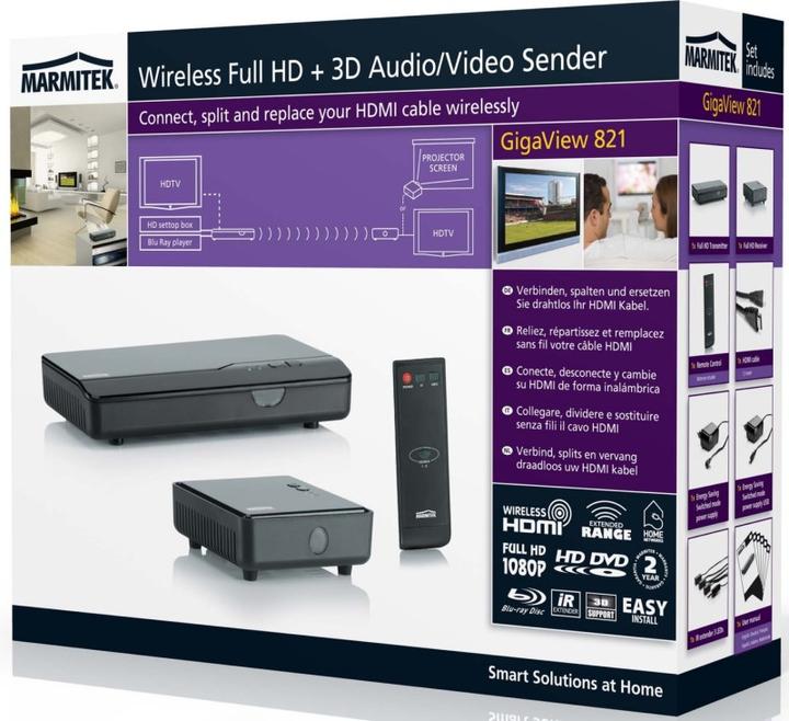 Image du produit Marmitek GigaView 821, transmission vidéo sans fil FullHD, 3D (25 m, HDMI CEC)