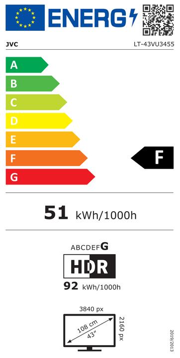 Energy Label JVC LT-43VU3455 LED-TV UHD SMART TIVO (43", LED, 4K, 2024)