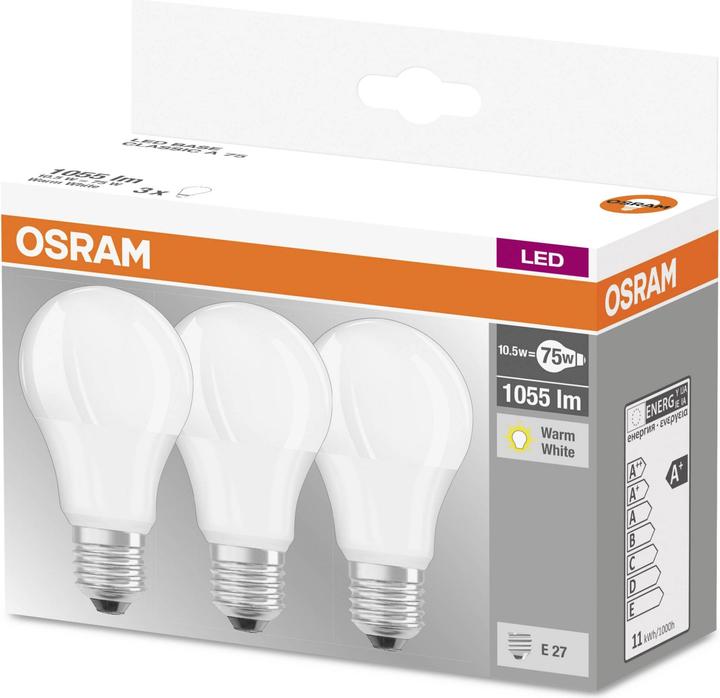 Image du produit Osram Led Base Classic A (E27, 10.50 W, 1055 lm, 3 x, F)