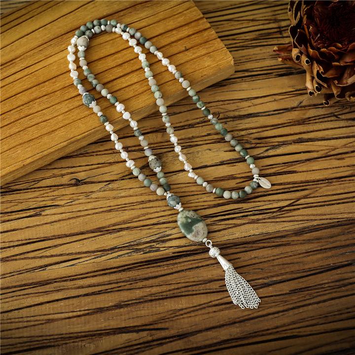 Produktbild Andreani Halskette mit Pendant aus echter Jade mit echten Süsswasserperlen (Steine)