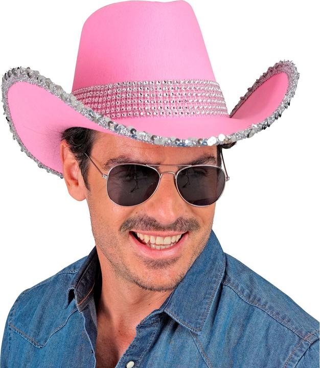 Actual product image Widmann Cowboy hat pink with rhinestone decoration
