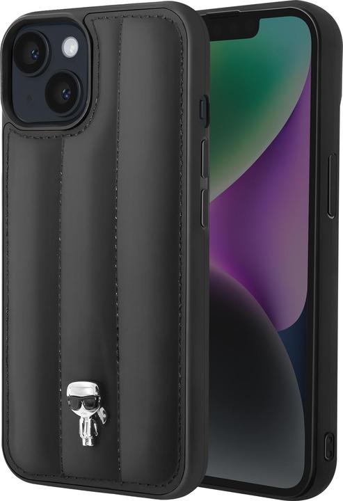 Immagine prodotto Karl Lagerfeld KLHCP14MPSQPK Custodia rigida per iPhone 14 Plus 6,7" in pelle/nero Puffy Ikonik Pin (Apple iPhone 14 Plus)