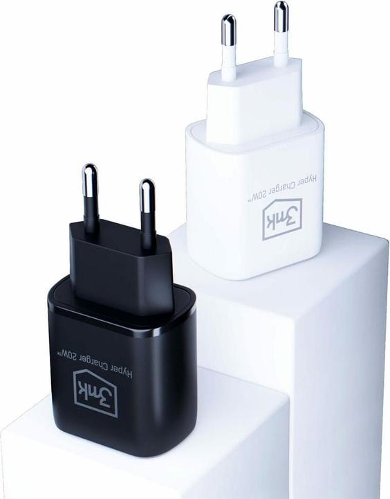 Produktbild 3MK HyperCharger 20W 1xUSB-C + 1xUSB-A ładowarka sieciowa PD/QC czarna/black (20 W)