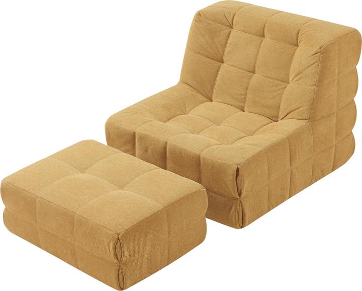 Actual product image En.Casa Bodensessel mit Fusshocker Koskyvn Textil Gelb