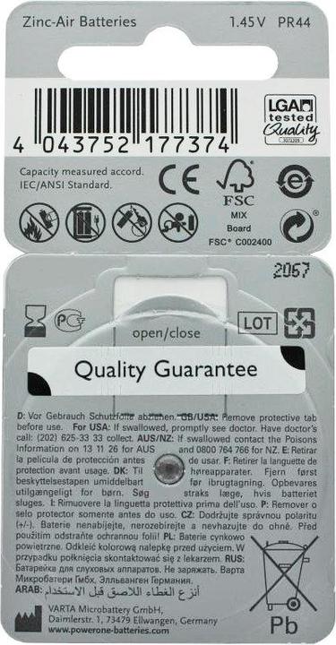 Actual product image Rayovac Hearing aid battery H675MF No. 675 PR44 Extra Advanced, 630mAh 6 pieces in blister pack (6 pcs., PR44, 630 mAh)