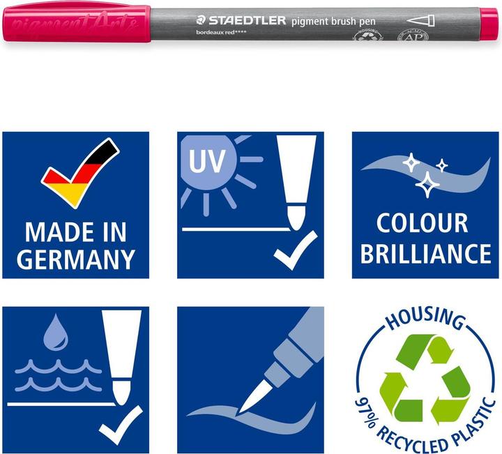 Produktbild Staedtler Fasermaler Pigment Arts Brush Pen Basic Colours (Mehrfarbig, 6 x)