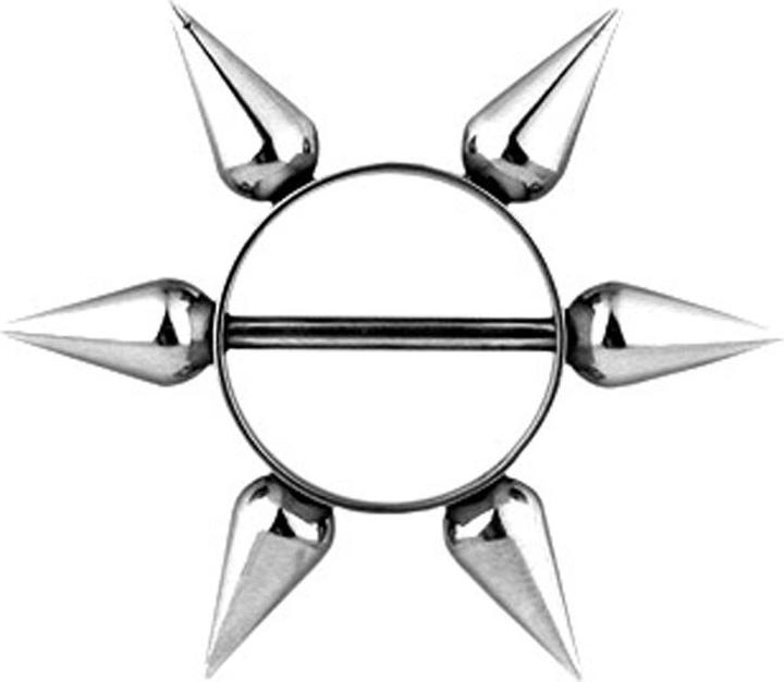 Star Piercing Barbell Runder Schild silber mit Cones lang (ohne Messing, Chirurgenstahl 316L)