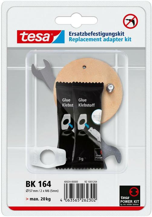 Actual product image tesa Power.kit adapter BK164, self-adhesive spare parts set, metal plate, diameter 57mm