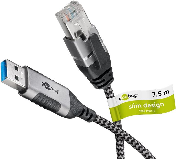 Image du produit Goobay Câble Ethernet USB-A 3.0 vers RJ45, Slim, 7,5 m (USB 3.0, RJ45, RJ45 (1x))