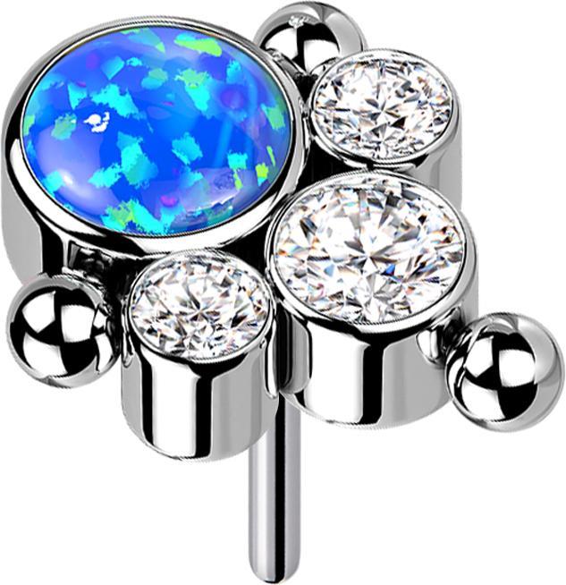 Produktbild Star Piercing Threadless silber drei Kugeln drei Kristalle silber Opal blau (Titan G23, ohne Messing)