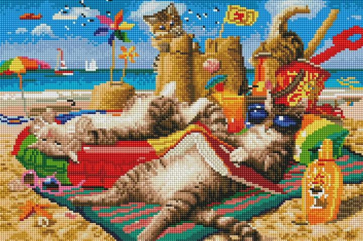 DiamantArt Diamond Painting Katzen am Strand, 45 x 30 cm, ECKIGE STEINE