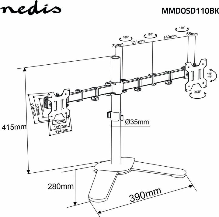 Actual product image Nedis Desk monitor holder | 2 screen(s) | 15 - 32 " | 75x75 / 100x100 | Fully movable (32")